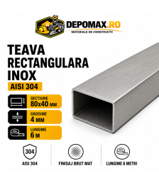 Teava rectangulara inox AISI 304, 80 x 40 x 4 mm, 6 metri